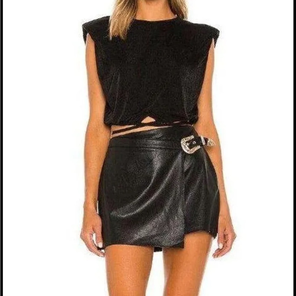 Amanda Uprichard Coralynn Faux Leather Western Belted Skort Black